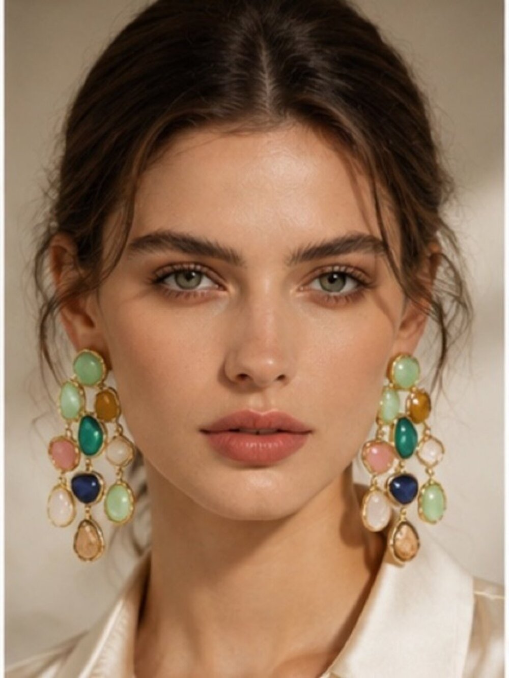 Multicolor Gemstone Drop Statement Earrings